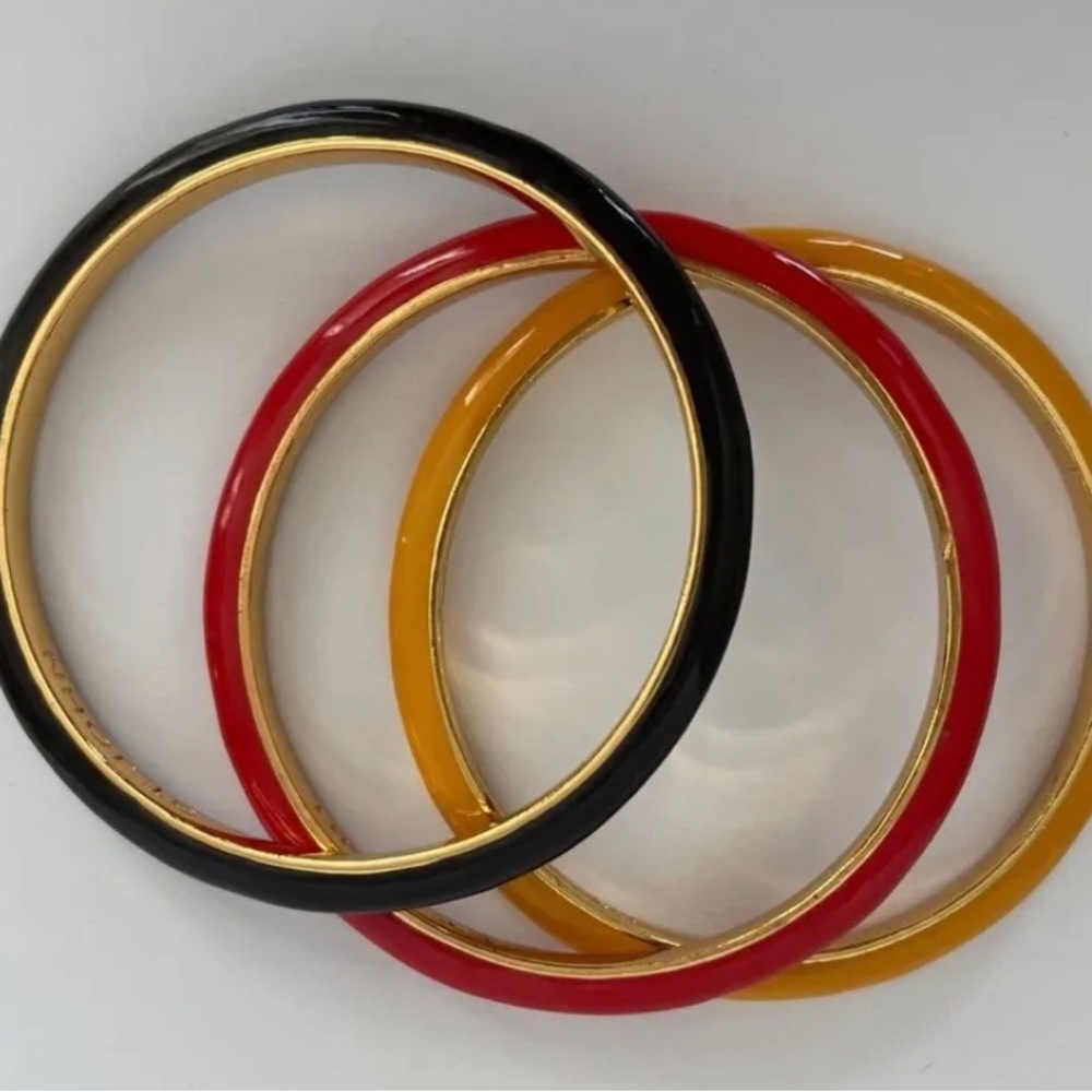 ST. JOHN Signed Brown Yellow Red Gold Enamel Bangle Bracelet Set of 3